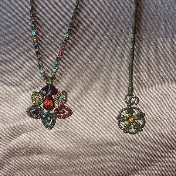 Unique Rich Color Ruby and Multi Colored Jewel Gunmetal Necklace and Bracelet - Picture 8 of 9